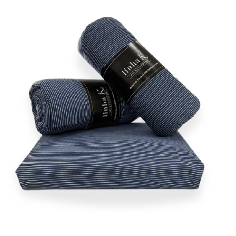 Lençol de Elástico Malha 100% Algodão Essencial Sofee Kacyumara Listras Blue em Oferta na Shopee
