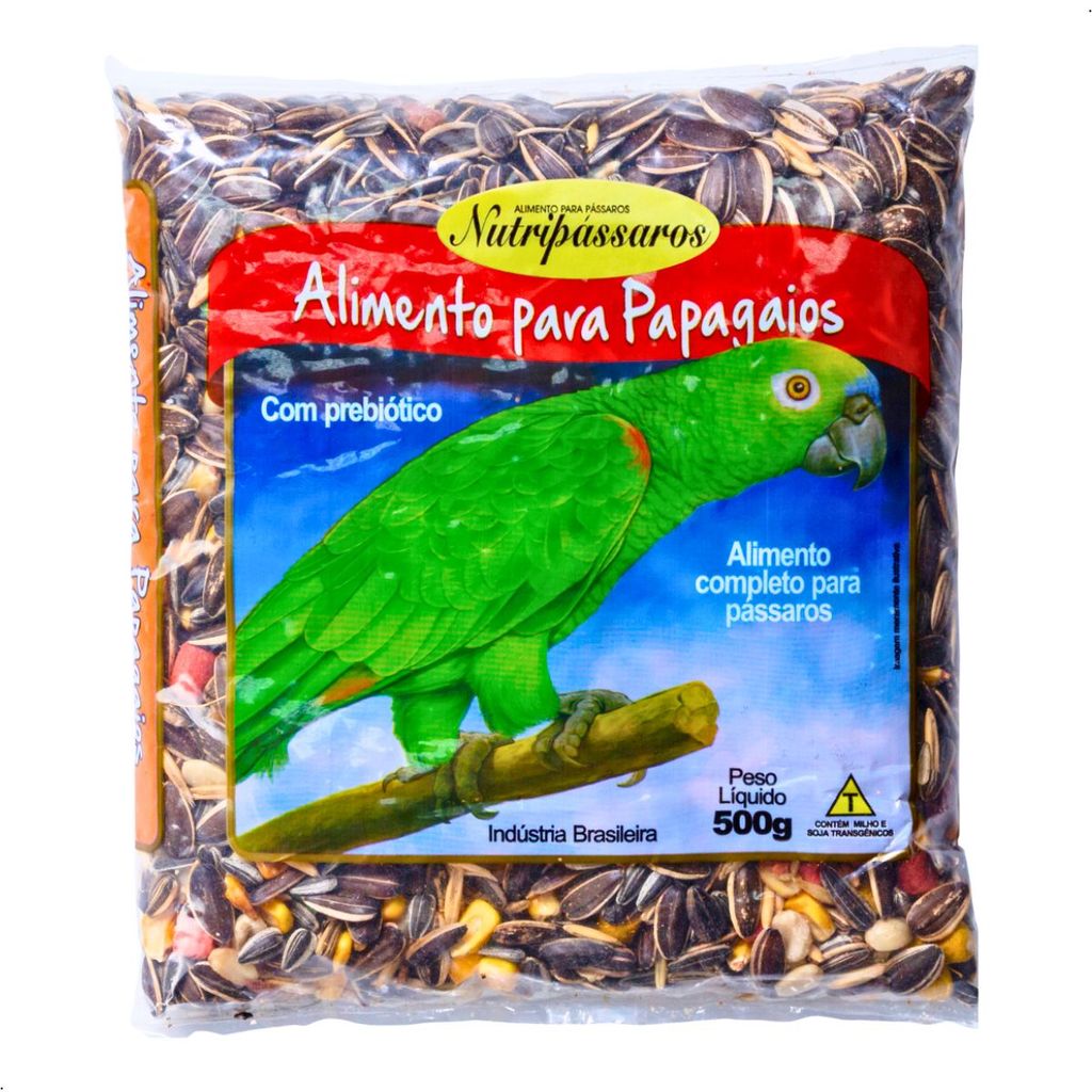 Ração Papagaio Alimento Completo Pássaros Mistura Sementes Nutripássaros 500g Com Prebiótico