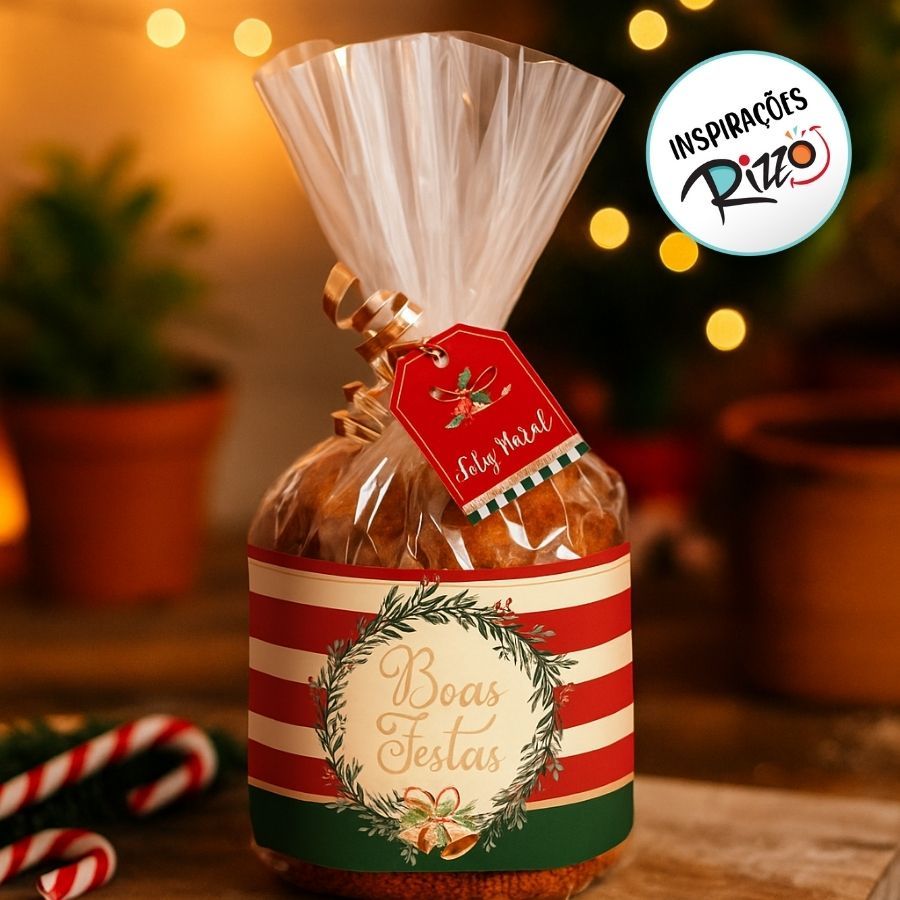 Kit Embalagem para Panetone 500g - Boas Festas - 10 unidades - Cromus