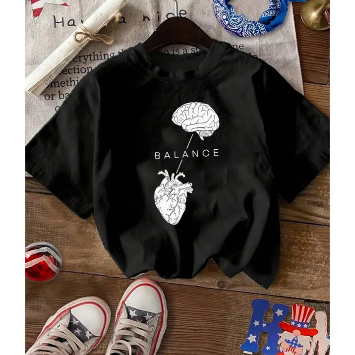 camiseta Feminina Balance Esitlosa T-shirt 100% Algodão Moda Casual em Oferta na Shopee