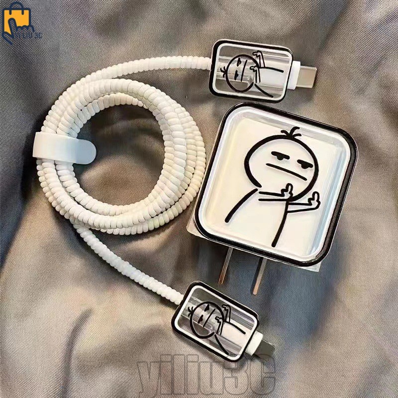 Conjunto De Protetor De Carregador Transparente De Enrolador De Cabo Bonito Para IPhone 18/20W Organizador De Proteção D