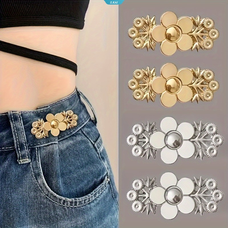 2 Conjuntos De Tensor De Cintura Jeans Flor , Botão De Pressão Instantâneo , Fecho De Ajustável Removível Sem Costura