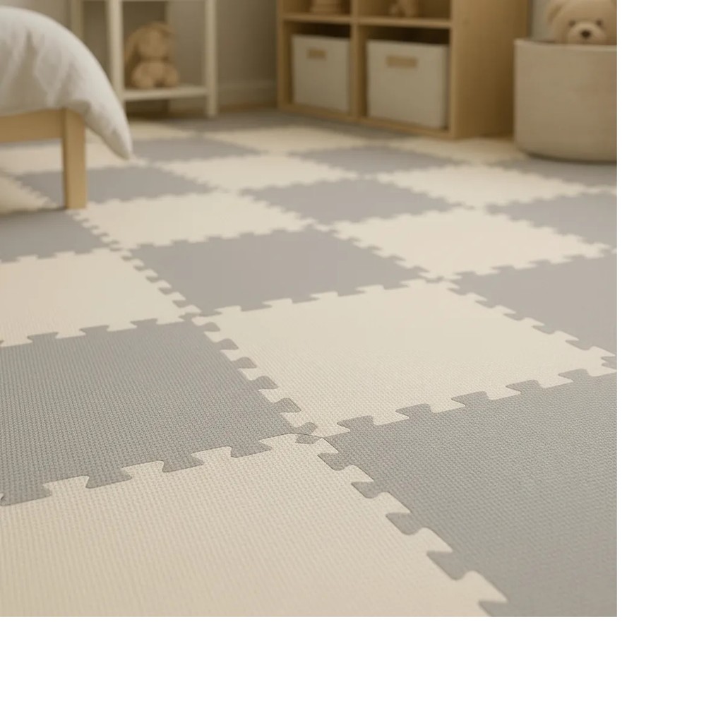 Kit 10 Tatame Tapete EVA 50x50x1cm 10mm Cinza Claro e Creme com Bordas de Acabamento Linha Premium em Oferta na Shopee