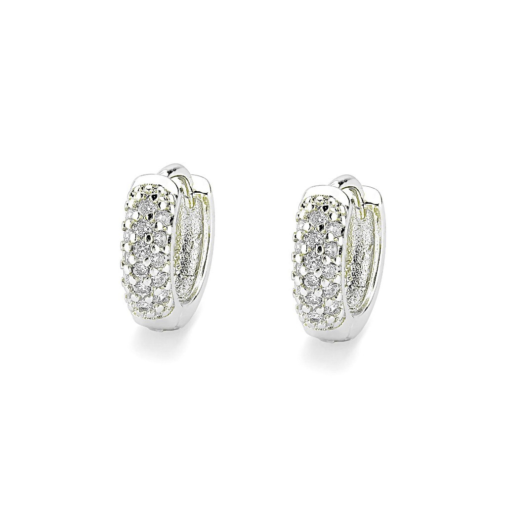Brinco Feminino Argola Prata Cravejada Zirconia Blogueira Banhada a Ouro Branco PROMOÇÃO
