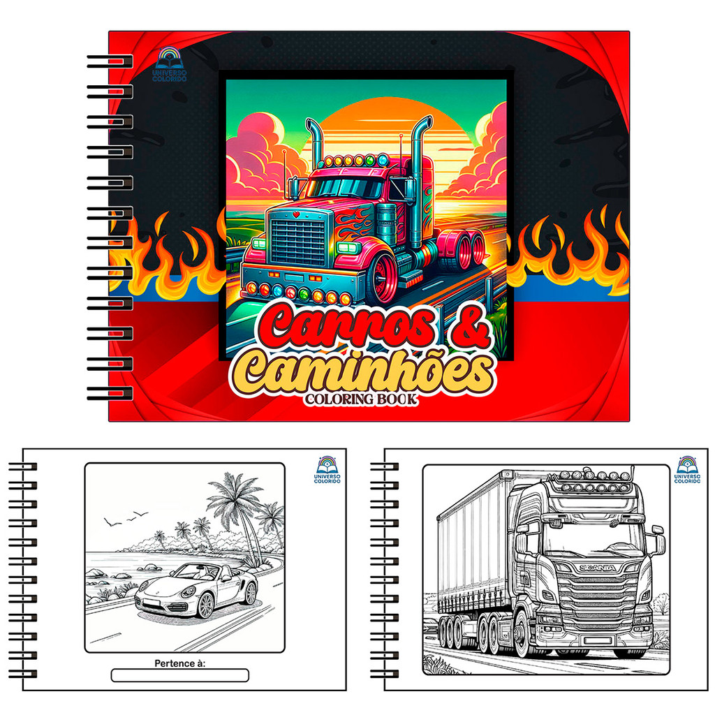 Livro de Colorir Infantil CARROS E CAMINHOES 50 Folhas Capa Dura em Oferta na Shopee