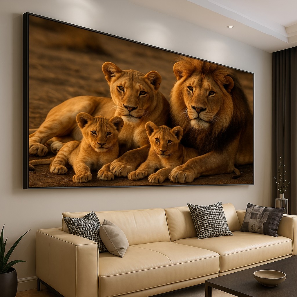 Quadro Decorativo GRANDE Alta Resolução Escritório Quadro Familia de Leão com 2 filhotes horizontal em Oferta na Shopee