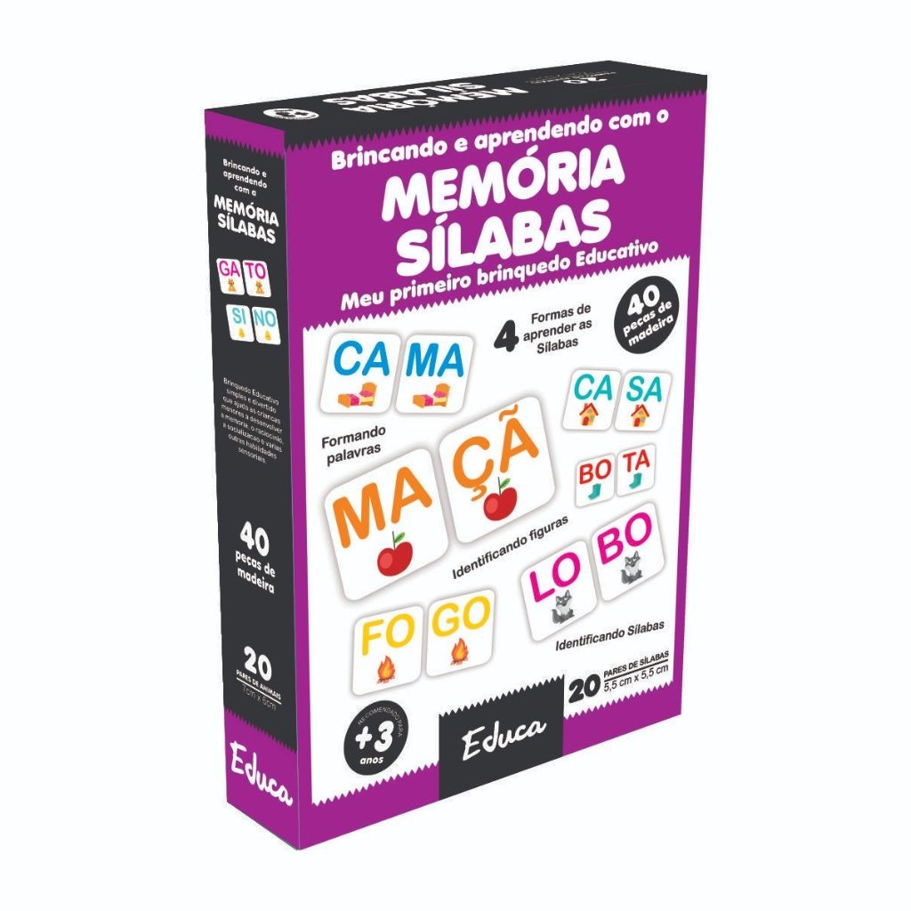 Jogo Pedagógico Memórias Educativas de Sílabas Alfabetização Infantil