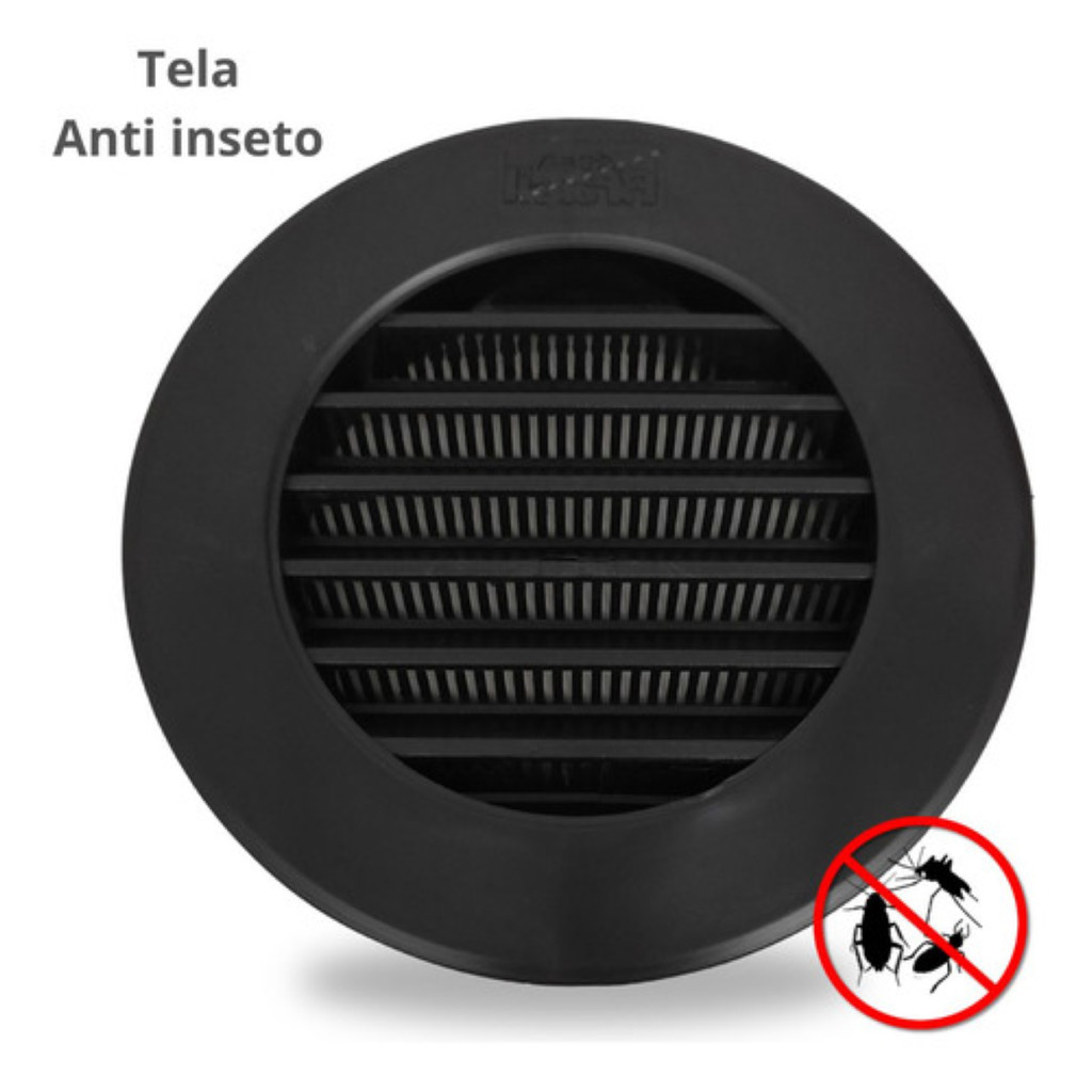 Grade Grelha Ventilação Coifa Exaustor Redonda Plástico Preta 100mm C/ Tela