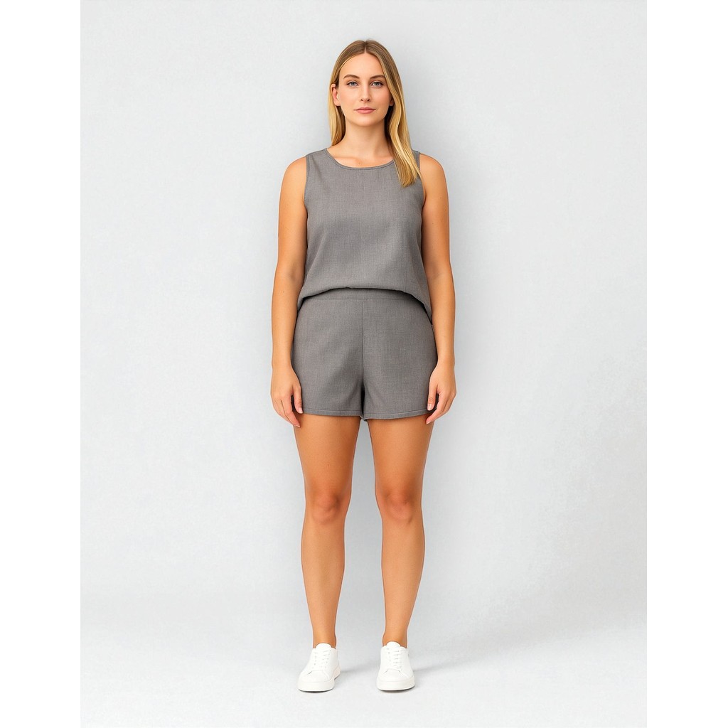 Kit Conjunto Feminino De Verão Regata E Shorts Leve Confortável Tecido Frio Moda Casual E Moderna