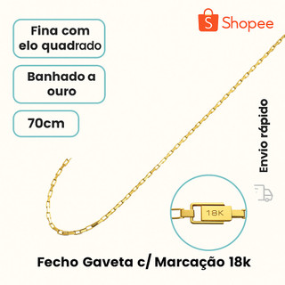 Colar fino joia dourada estilo tijolinho de aço Inox 316L  Banhada a Ouro polida