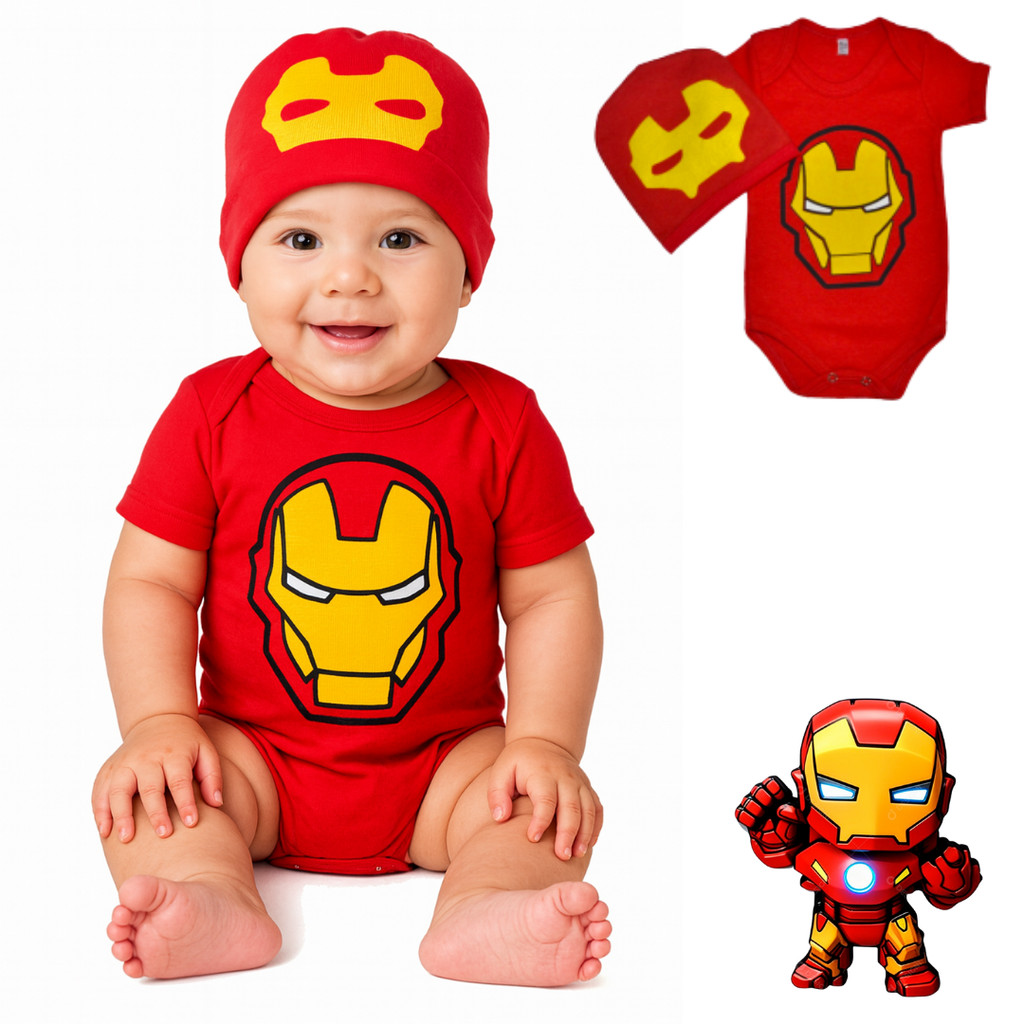 Body Bebê Infantil Menino Mêsversário Temático De Heroi - Homem De Ferro - Linha Premium em Oferta na Shopee