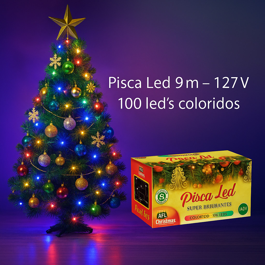 Pisca Pisca Natal 100 Lâmpadas Led Colorido 8 Metros – Art Christmas 8 Funções Super Brilhante