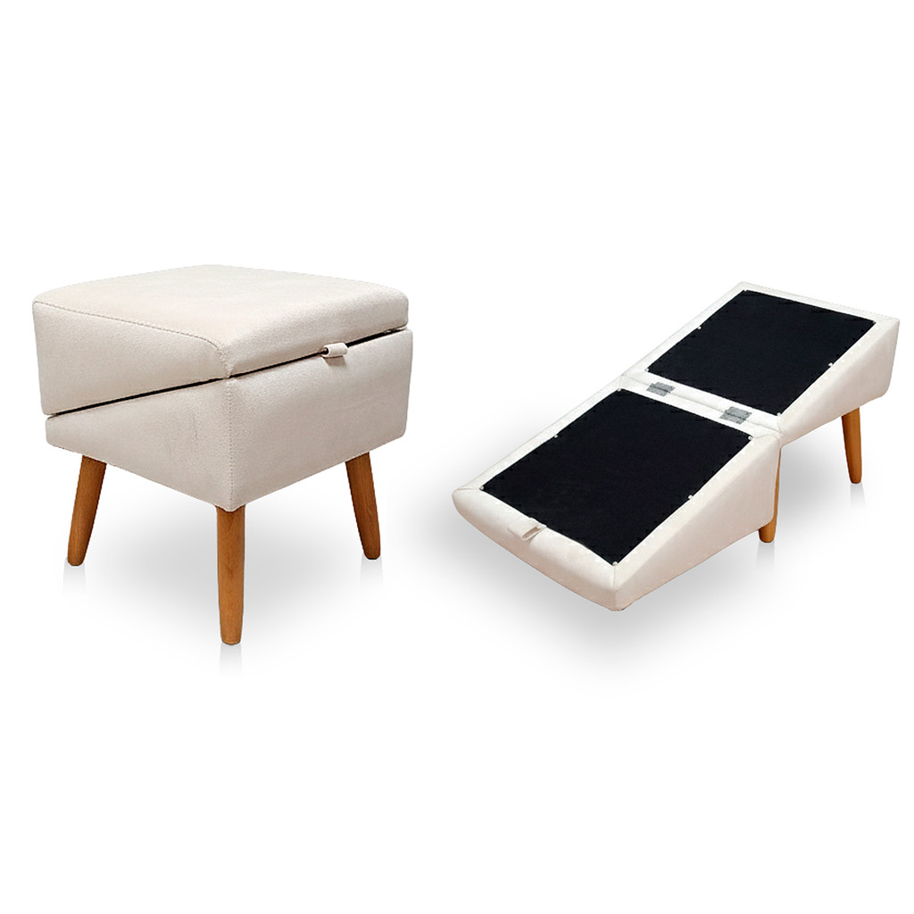 Puff Rampa Pet Escada Para Cachorro e Gato Antiderrapante Veludo Bege