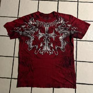 90s Vermelho Afliction Masculino Americano Retro Algodão Em Torno Do Pescoço Lavado Camisa Hip Hop Casal Verão Especiais em Oferta na Shopee