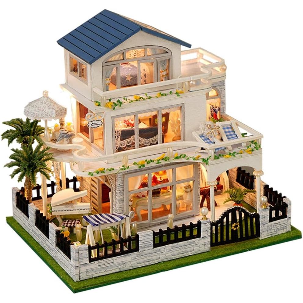 Casa de Bonecas em Miniatura Móveis, Kit Diy Mini Villa Moderna, Casa de Bonecas Criativa, Melhor Presente de Natal
