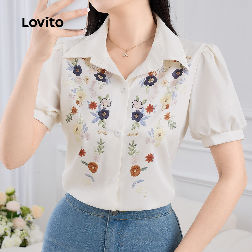 Lovito Elegante Blusa Botões Primavera/verão Blusa Branca para Mulheres L157LD153 em Oferta na Shopee