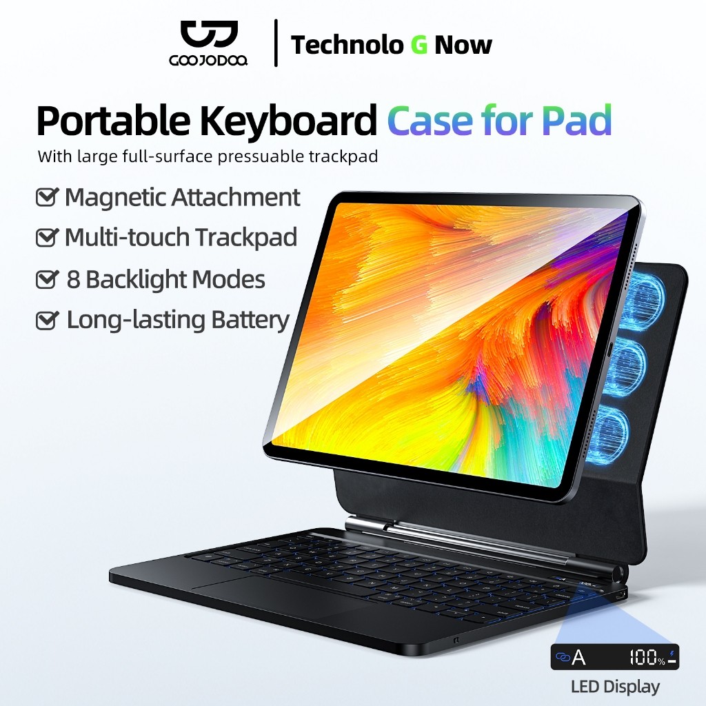 Teclado Magnético GOOJODOQ Para Air4/5/6 Pro11 (2018-24) Gen10 A16 2025 Display LED (Em Inglês) em Oferta na Shopee