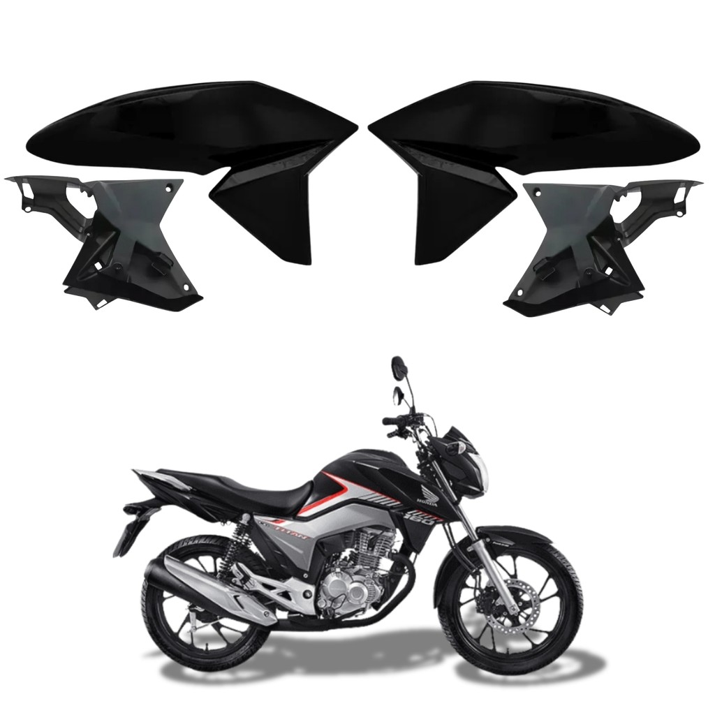 KIT ABA ASA TANQUE ALETA + ABA INTERNO HONDA CG TITAN 160 2016-2021 PRETO BRILHO PARAMOTOS HONDA