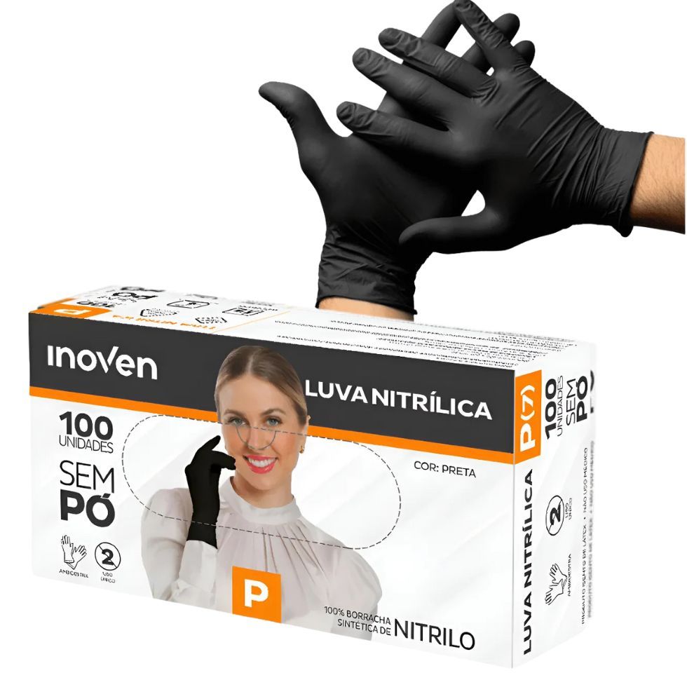 100un Luva Nitrílica Preta Sem Pó 'P' Inoven em Oferta na Shopee