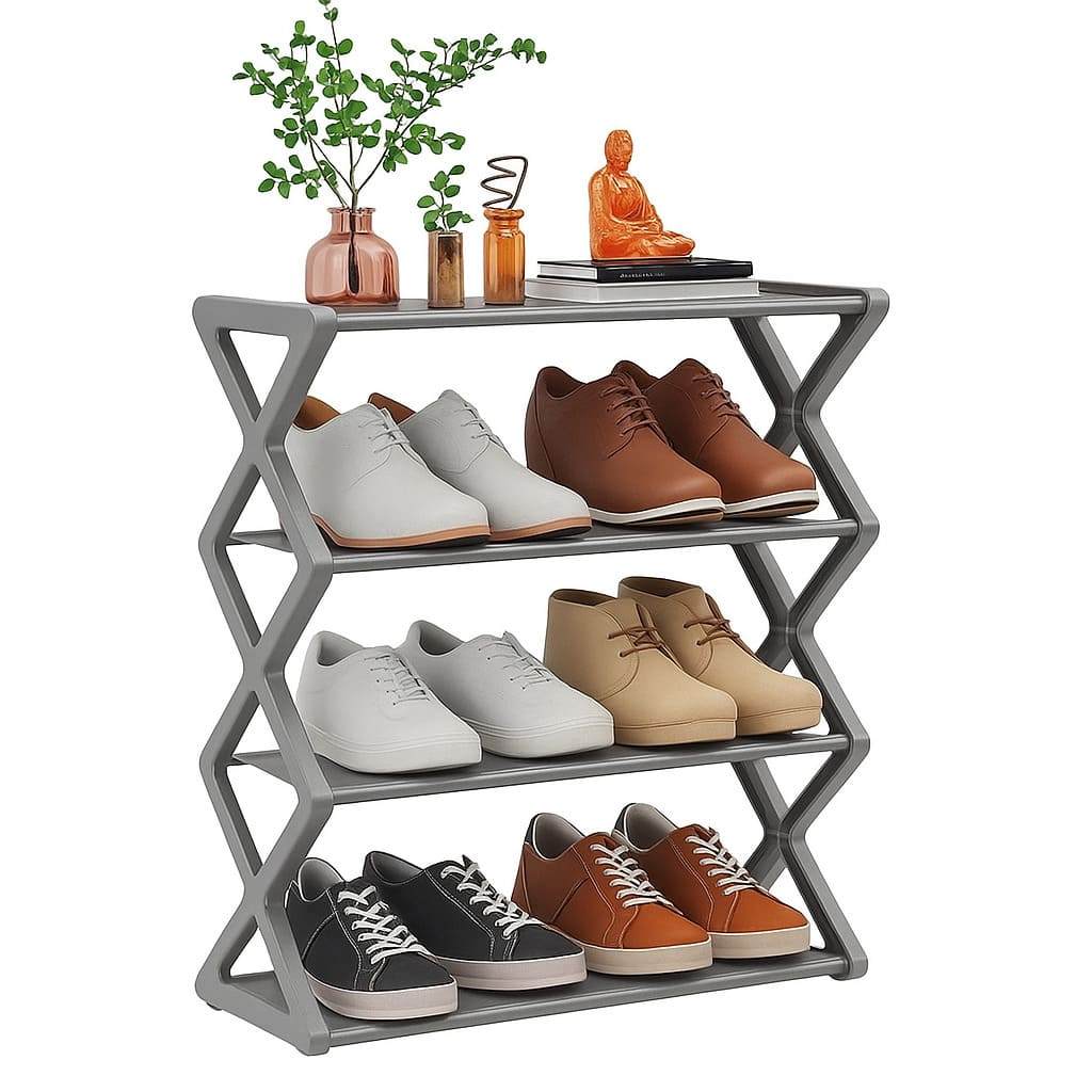 Organizador de sapatos 4 prateleiras cinza – solução prática para entrada e lavanderia