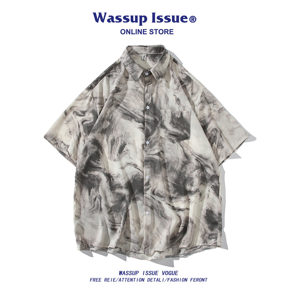 WASSUP ISSUE Camisa japonesa de manga curta masculina Street Wear verão solta fina Top Fashion camisa masculina