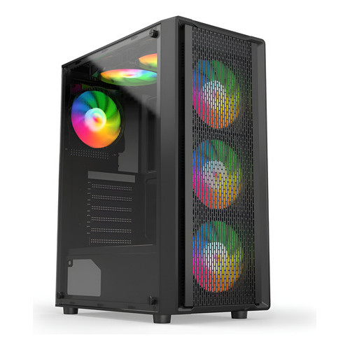 Gabinete Gamer Hayom Vidro Temperado 1749 C/ 4 Fans Rgb Cor Preto