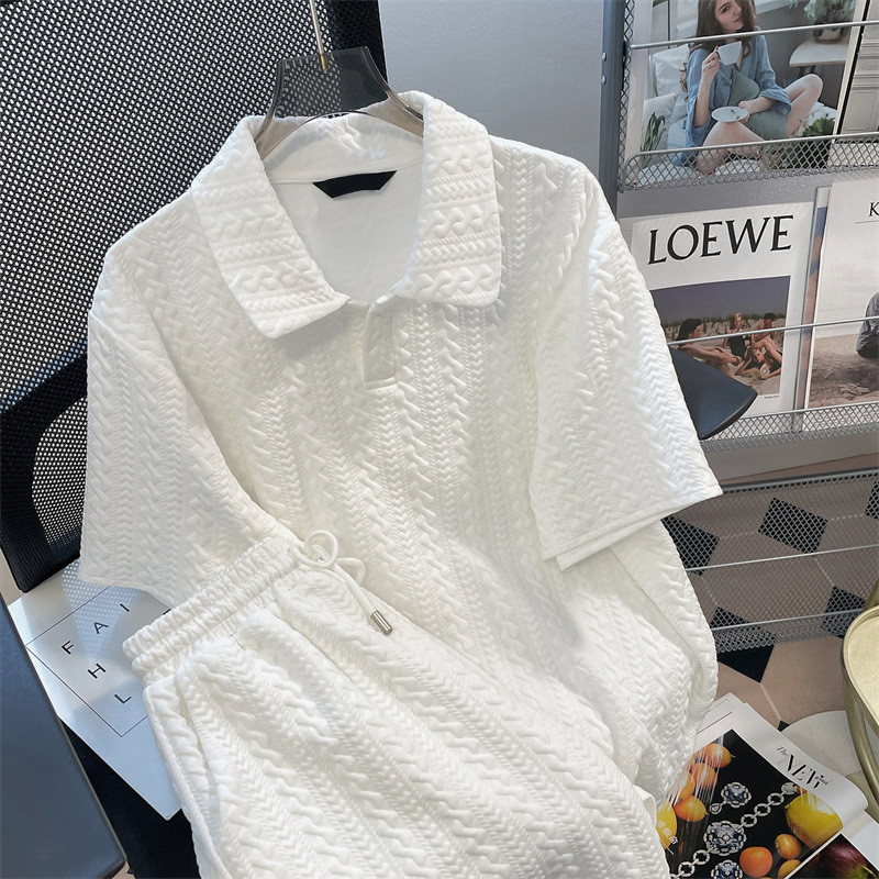 Design nicho Waffle terno camisa polo Shorts feminino verão solto estilo Hong Kong terno de duas peças de manga curta ca