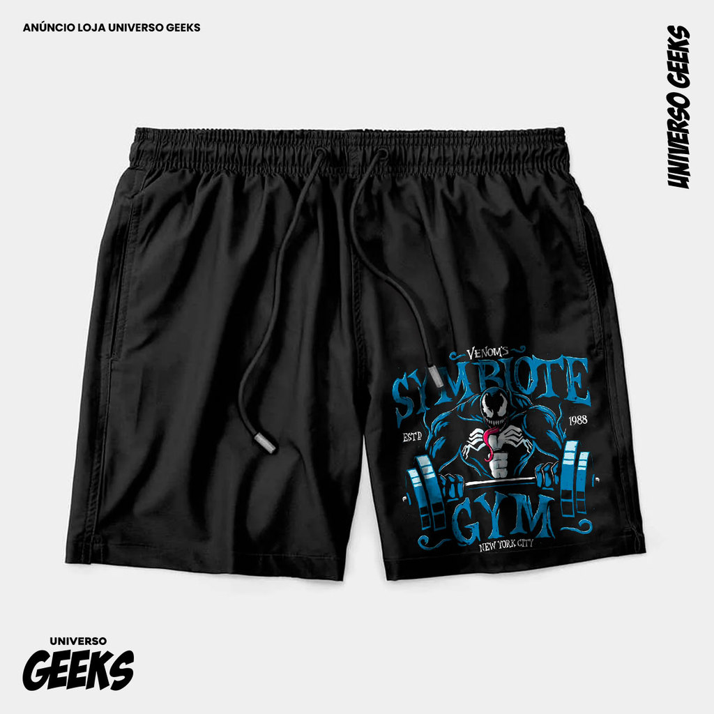 Bermuda Tactel Venom Symbiote Gym Short Confortável Com Elastano Ideal Lazer Treino Esportes Praia