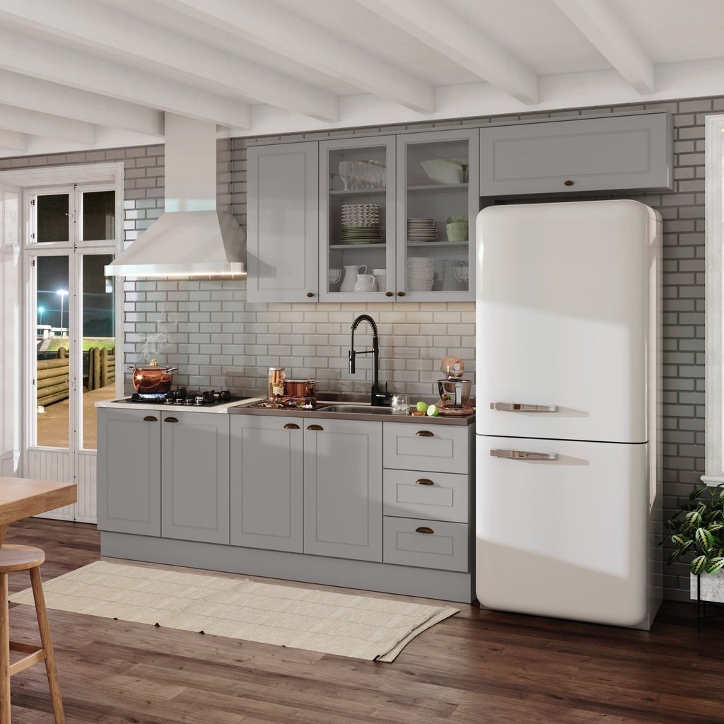 Cozinha Compacta 8 Portas e 3 Gavetas Emily Cinza/Calcare em Oferta na Shopee