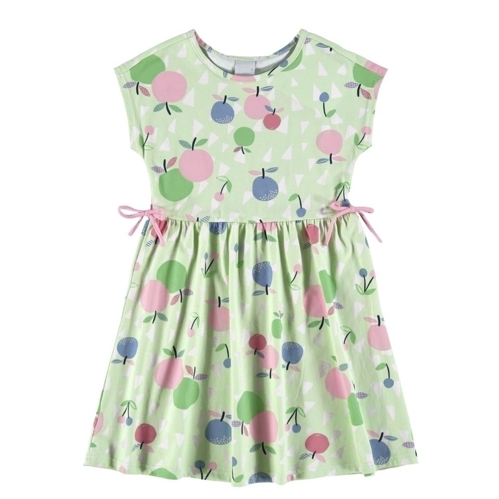 Vestido Infantil Frutas com Laço em Meia Malha Malwee Kids Verde