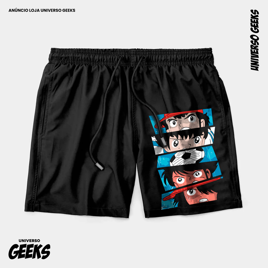 Bermuda Tactel Super Campeões Captain Tsubasa Ozora Short Confortável Com Elastano Ideal Lazer Treino Esportes Praia