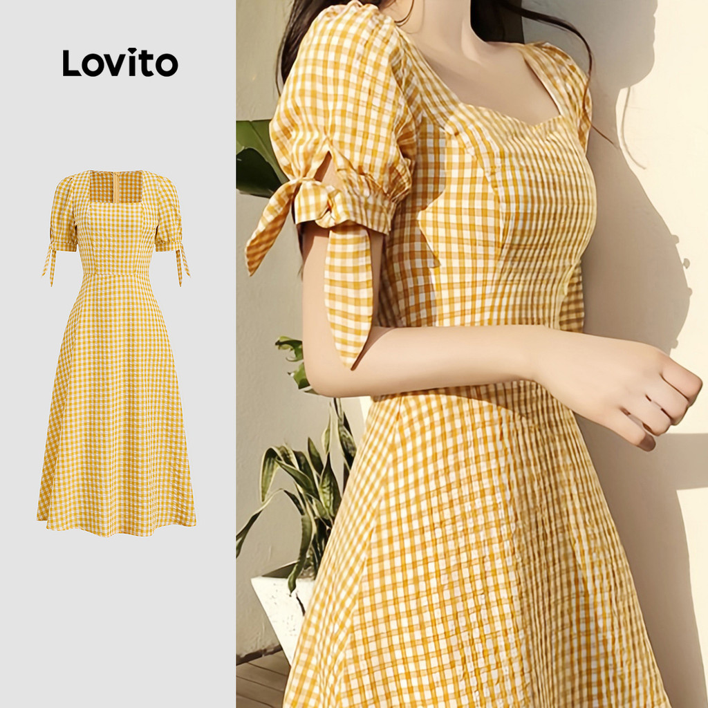 Lovito Vestido Boho de Renda com Zíper de Primavera/verão  Vestido Amarelo para mulheres L142ED119 em Oferta na Shopee
