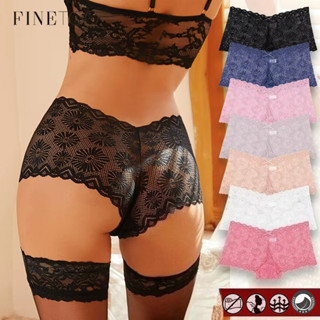 FINETOO Calcinha De Renda De Cintura Média Para Mulheres Malha Floral Transparente Cuecas Sólidas Sem Costura Lingerie em Oferta na Shopee