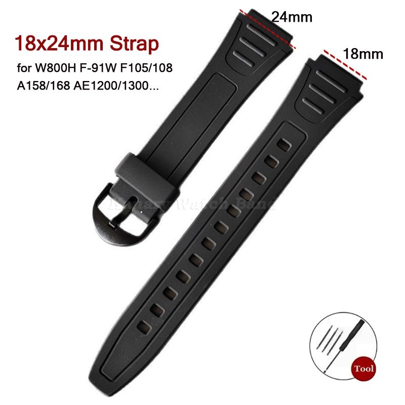 Pulseira De Relógio De Silicone Preto De 18 Mm Para W800H F-91W F105/108 A158/168 AE1200/1300 Eletrônico De Borracha Mac em Oferta na Shopee
