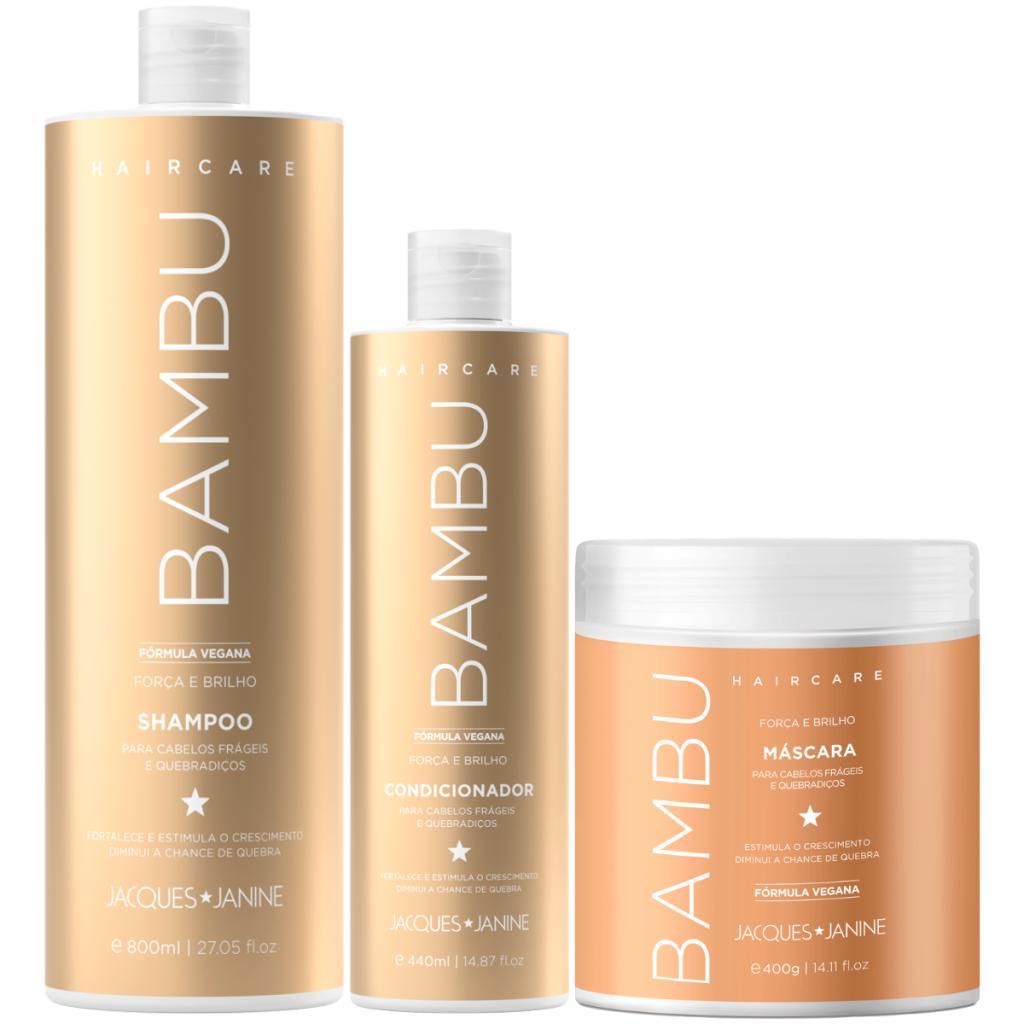 Kit Jacques Janine Hair Care Bambu Shampoo 800ml + Condicionador 440ml + Máscara Força Brilho 400g