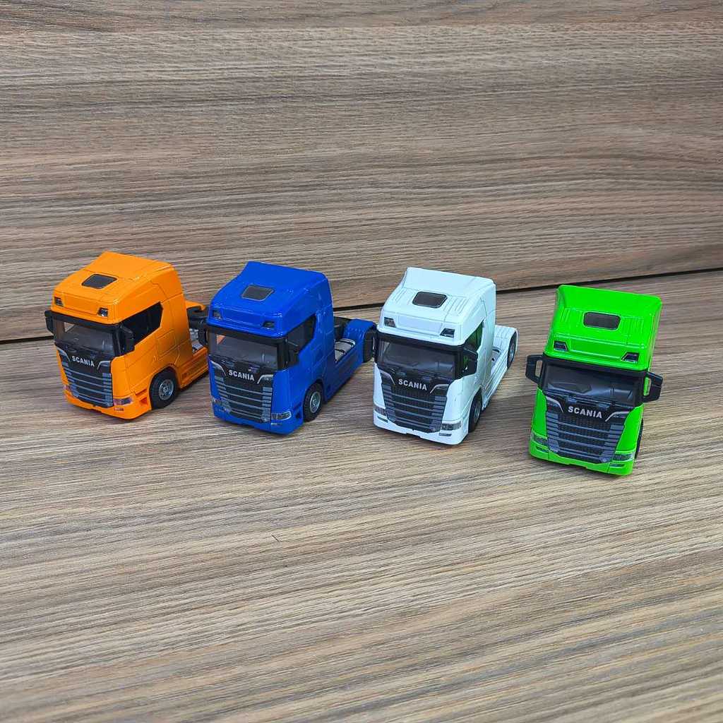 Miniatura Scania 6 Rodas Tuncado Abre Cabine Caminhão 4 Cores Ferro com Luz e Som