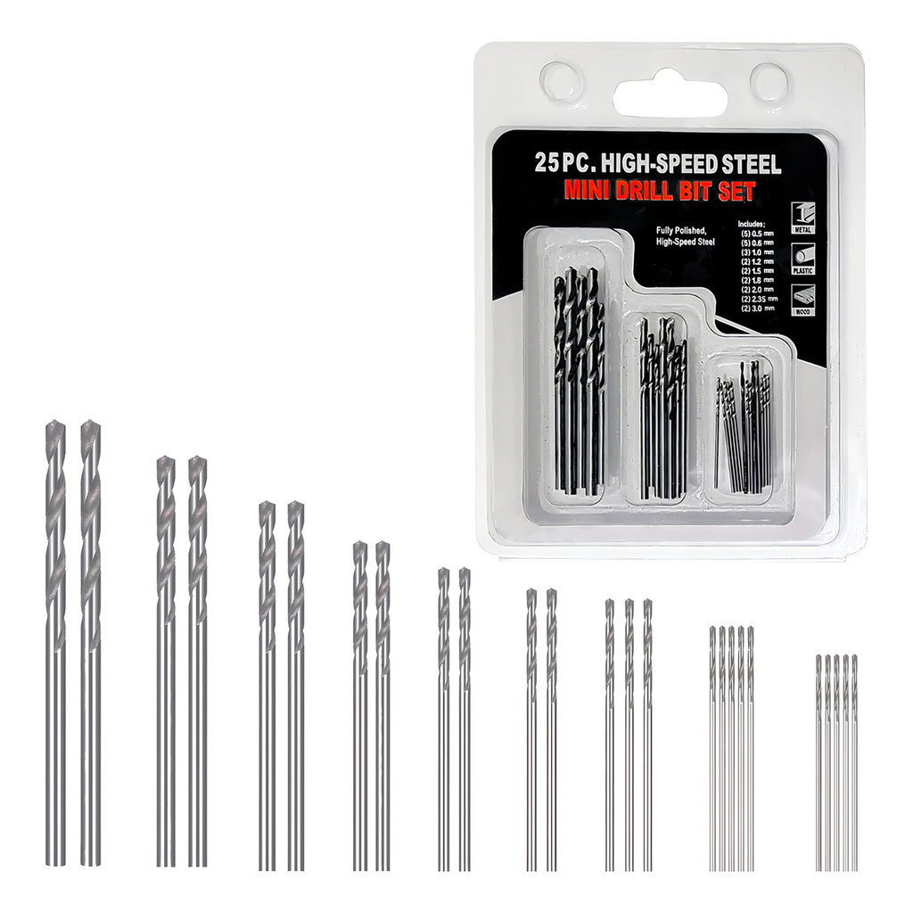 Kit 25 Brocas Para Micro Retíficas Mini De 0.5 A 3mm Aço Hss