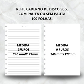 REFIL PARA CADERNO DE DISCO PAUTADO E SEM PAUTA 9 FUROS em Oferta na Shopee