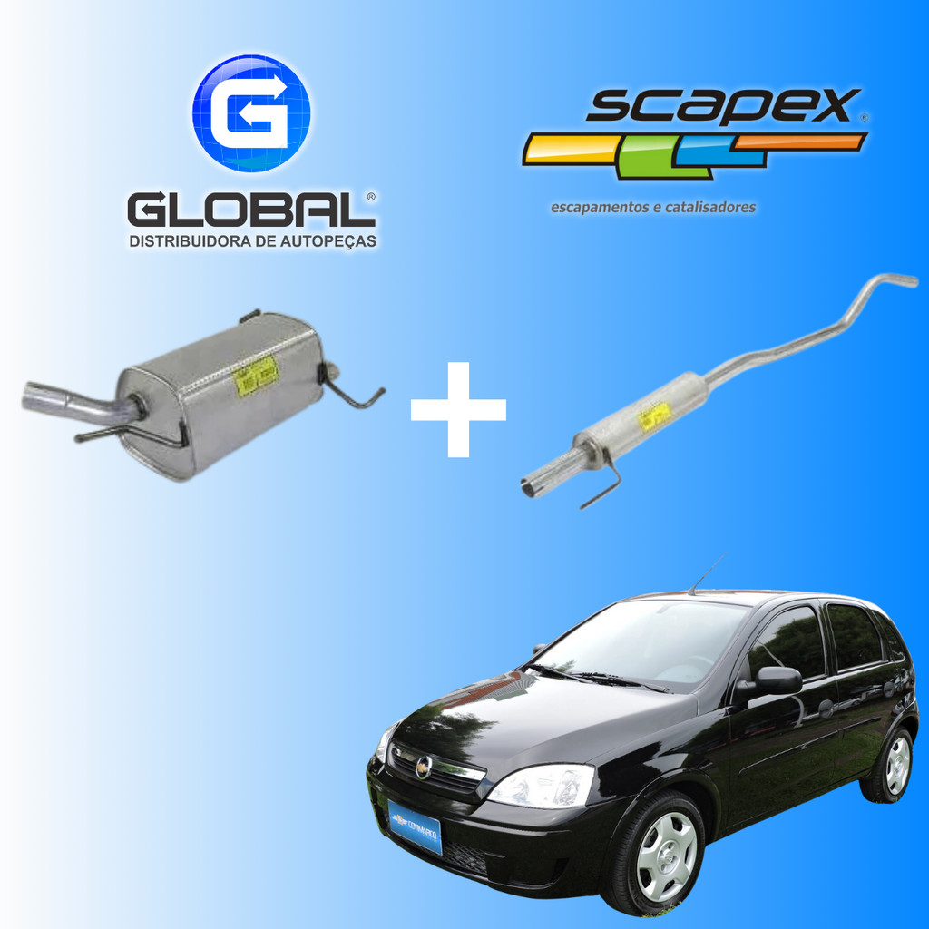 Kit Escapamento Traseiro e Intermediário Corsa Hatch 1.0 1.4 1.8 8v Scapex