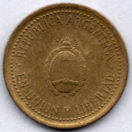 Moeda da Argentina de 10 centavos de 1992 MBC