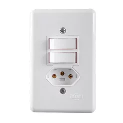Interruptor Ilumi 2 Teclas Simples + 1 Tomada 2 Polos + Terra Stylus 6A/10A 250V 4x2