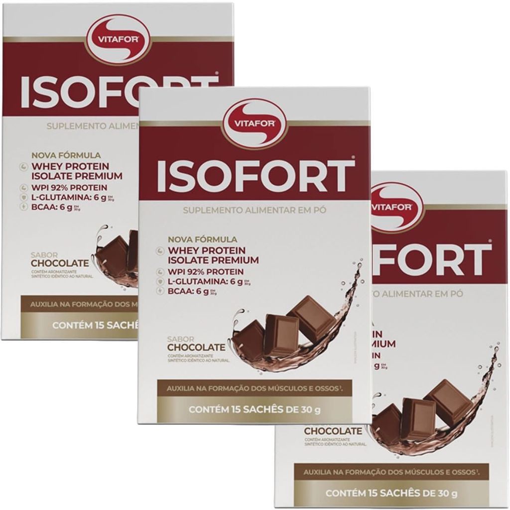 Kit 3X Isofort - 15 Sachês de 30g Chocolate - Vitafor