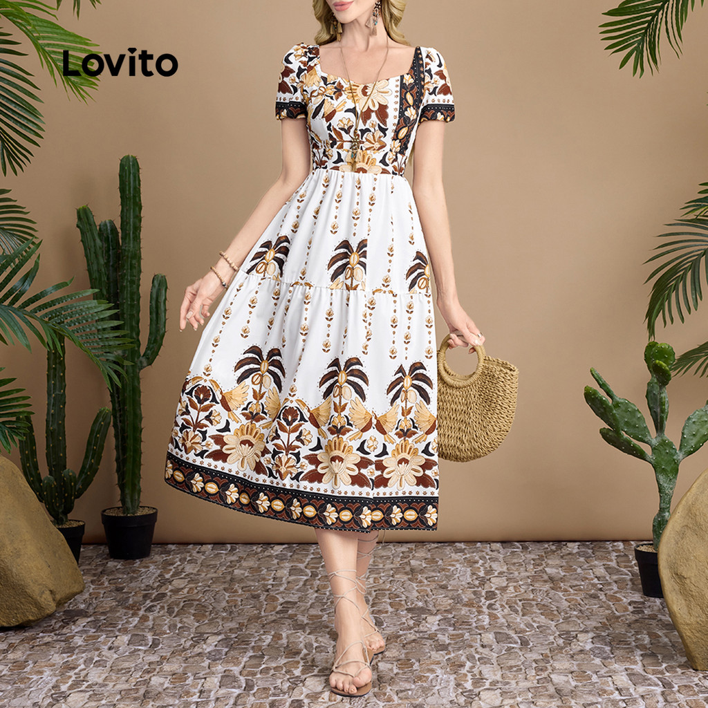 Lovito Vestido Boho com Zíper para Primavera/verão para Mulheres LBL30018 em Oferta na Shopee