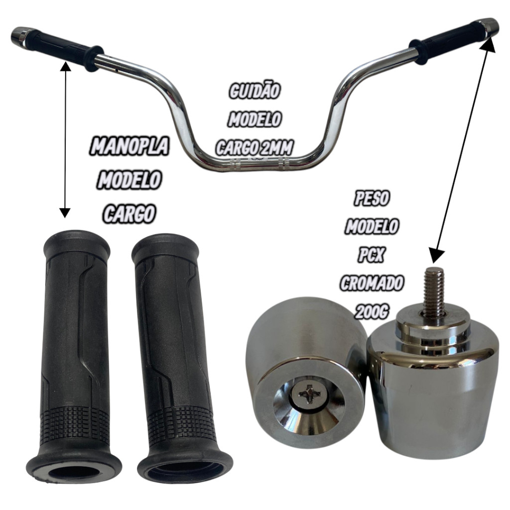 GUIDÃO MANOPLA E PESO GUIDÃO 2MM MANOPLA CARGO E PESO 200G CROMADO em Oferta na Shopee