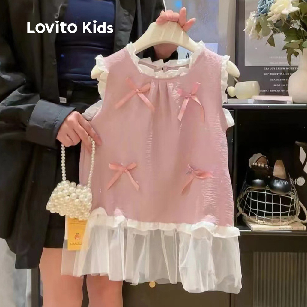 Lovito Kids Vestido Casual com Contraste de Malha Ruffles Primavera/verão Rosa LNL119252 em Oferta na Shopee