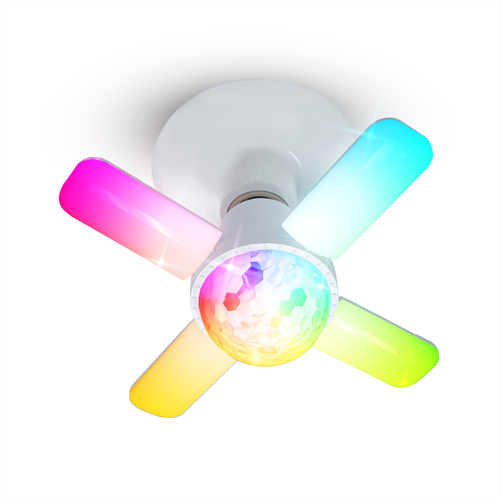 Lâmpada Musical LED Bluetooth 5.3 24W RGB Dobrável com Controle Remoto Som Integrado E27