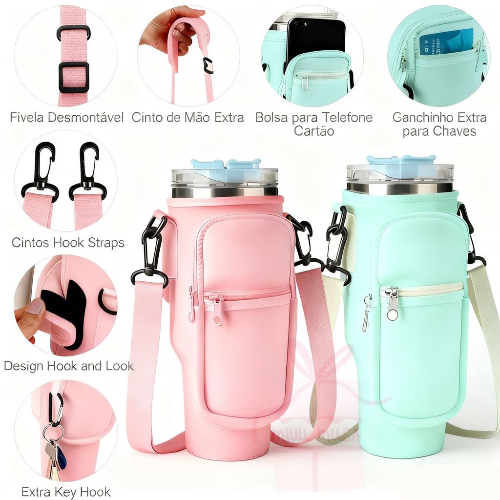 Bolsa Porta-garrafas De Água Compatível Com Copo 40oz 1,2 Litro Para Celular Chaveiro Com Alça De Ombro Ajustável em Oferta na Shopee