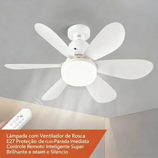 Ventilador Lâmpada De Teto LED Silencioso, Moderno e com Controle Remoto,6 Hélices, Bivolt,Prática Instalação E27 em Oferta na Shopee