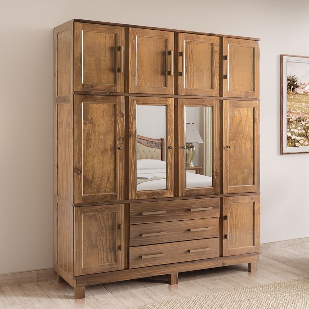 Guarda Roupa Casal com Espelho e Pés 10 Portas 3 Gavetas Paris Castanho em Oferta na Shopee