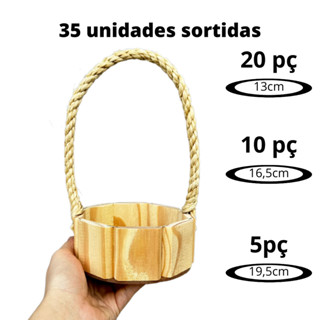 kit 35 unidades Cesta de Madeira Redonda  com Alças de Sisal Reforçada com Arame em Oferta na Shopee